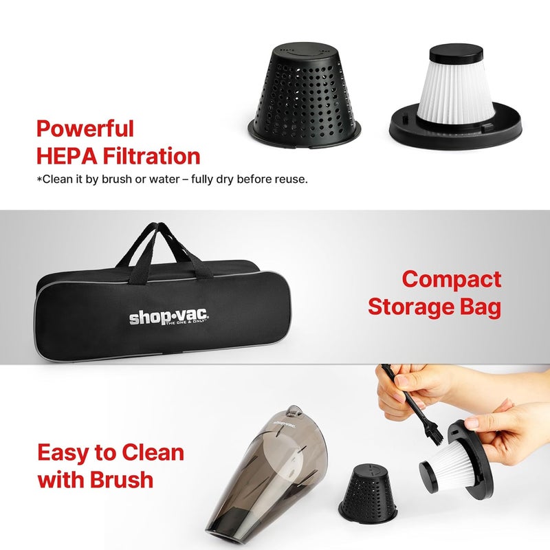 SHOPVAC Shop 12V Car Vacuum - Portable Vacuum Cleaner with 7000Pa Powerful Suction, 16Ft Corded Handheld Car Vac & Storage Bag, Cigarette Lighter Plug, for Deep Interior Detail Cleaning - Image 5